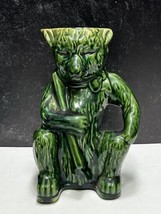 RARE Antique English Green Glaze Bear Figural Majolica Toby Pitcher Creamer - $148.50