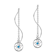 Exotic Dreamcatcher Blue Round Bead Thread Slide Sterling Silver Earrings - £12.47 GBP