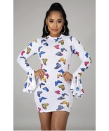 “He Gives Me Butterflies” Long Sleeve Butterfly Prints Mini Dress - £39.15 GBP