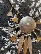 Vintage Abstract SilverTone &amp; Goldtone Antique Ottoman Charm Necklace Stamped - £54.60 GBP