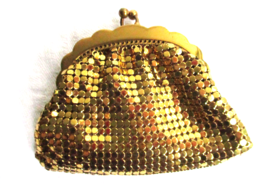 Whiting &amp; Davis USA Gold Mesh Evening Coin Purse Pouch Vintage 40&#39;s Scallop Top - £18.97 GBP