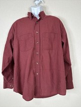 Van Heusen Men Size L Red Check Wrinkle Free Button Up Shirt Long Sleeve - $6.77