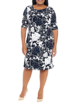 New Connected Navy Blue White Floral Career Sheath Dress Size 20 W Women $98 - $64.99