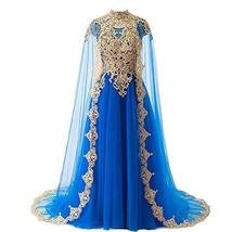 Gold Lace Vintage Long Prom Evening Dresses Wedding Gowns with Cape Royal Blue U - £165.79 GBP