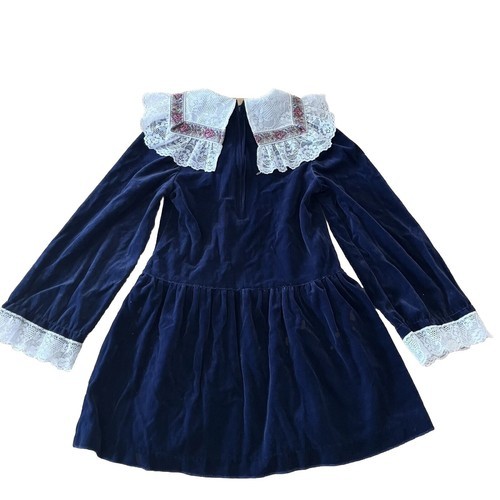 Vintage Pretty As A Picture Blue Velvet Lace Little Girl’s Dress Size 6 Item image 2