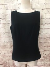 TALBOTS Petite 6P Black Wool Sleeveless Structured Blouse Top Beaded Embellished - £22.81 GBP