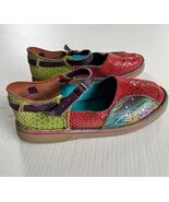Soletech Sz 8 Boho Hand Painted Leather Mary Jane Shoes Ankle Strap Retro - $33.84 CAD