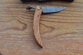 vintage handmade damascus steel folding knife 5025 - £43.20 GBP