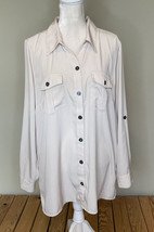 Susan graver women’s long sleeve button up Lightweight shirt size L Beige C3 - £10.65 GBP