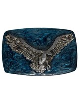 Vintage 1978 Eagle Belt Buckle Brass tone Metal &amp; Blue Great American Bu... - £29.11 GBP