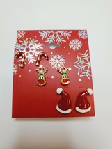 Kohl&#39;s Women&#39;s Christmas Earrings 3 Pair Rudolph Candy Canes Christmas Hats - $10.07