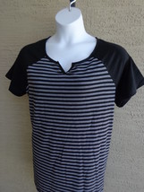 NEW Just  My Size 1X  Raglan S/S Notch Neck Striped Tee Top Black &amp; White Stripe - £7.43 GBP