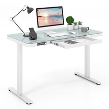 48-Inch Height Adjustable Electric Standing Desk with Drawer-White - $7,810.44 MXN