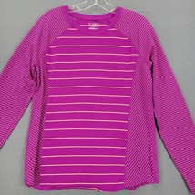 Tek Gear Women Shirt Size L Purple Stripe DryTek Classic Long Sleeve Round Neck - £8.42 GBP