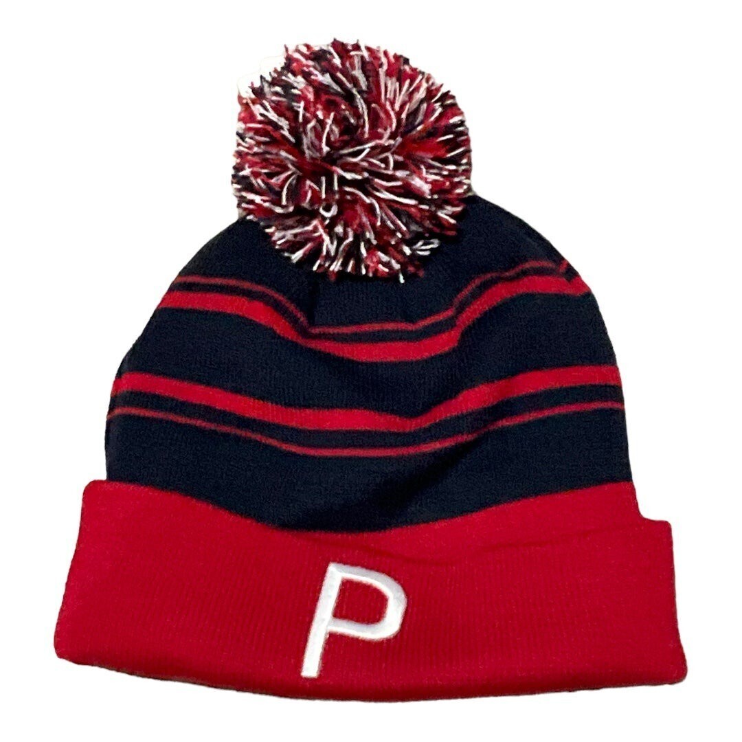 Puma Raised P Removable Pom Cuffed Beanie – Winter Knit Hat – Burgundy /Blue Item image 7