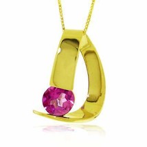 1.0 Carat 14K Yellow Gold Modern Necklace with Natural Pink Topaz 14&quot; - 24&quot; - £398.07 GBP