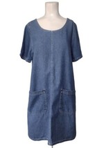 Erika &amp; Co 90s Denim Jumper Dress Size M Pockets Blue Vintage Cotton - £17.95 GBP