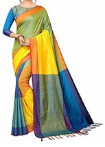 Women&#39;s Banarasi Cotton &amp; Silk Saree Mustard Yellow Sari Traditional Indian Dres - £8.67 GBP