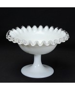 Fenton Silver Crest Ruffled Ribbon Rim Milk Glass Pedestal Candy Bowl 5-... - €22,69 EUR