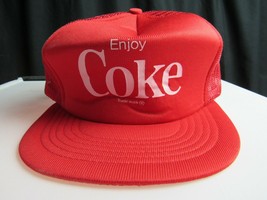 Vintage &quot;Enjoy Coke&quot; Mesh Trucker Hat Cap Coca Cola Snap Back Red White - £23.63 GBP