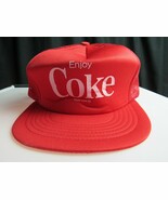 VINTAGE &quot;Enjoy Coke&quot; Mesh TRUCKER HAT Cap Coca Cola snap back Red White - $31.99