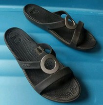 CROCS Sanrah Womens Size 7 Pewter Circle Ring Black Slides Sandals Comfort RR - £22.87 GBP