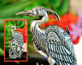 Great Blue Heron Egret Bird Pewter Brooch Pin Nagle Forge Foundry USA - £27.85 GBP