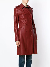 Designer Trench Coat Stylish Women Leather Long Winter Red Party Lambskin - $245.00+