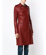 Designer Trench Coat Stylish Women Leather Long Winter Red Party Lambskin - $3,439.81 MXN+