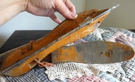 antique WOOD ICE SKATES NV FAGRUITER AKKRUM christmas sled primitive met... - £30.32 GBP