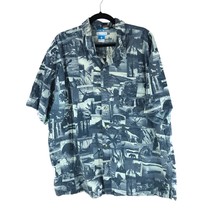 Columbia Mens Wildlife Print Button Down Shirt Desert Short Sleeve Blue ... - $14.49