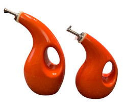 2 Piece Set Rachel Ray ORANGE EVOO Olive Oil &amp; Vinegar Cruet Bottles Dis... - £11.76 GBP