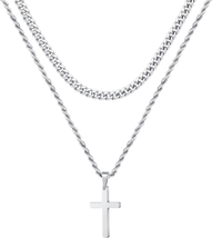 Men&#39;s Cross Necklace - Stainless Steel Pendant in Gold, Black, Silver - $16.03