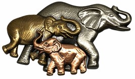 K &amp; T Elephant Family Brooch Pin Figural Alloy Costume Jewelry Tricolor - £13.42 GBP