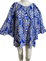 Calessa Scoop Neck 3/4 Flare Sleeve Blue/ White Women&#39;s Pullover Blouse ... - $44.99