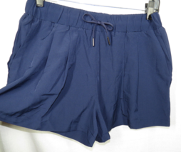 Women&#39;s M, Halara Navy Lightweight Pleated Front Shorts, Pockets - $12.99