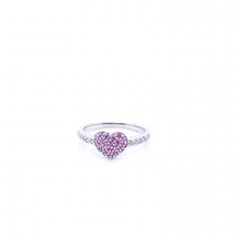 Pavé Pink Sapphire and Round Brilliant Diamond Heart Ring 14K White Gold - £1,172.76 GBP