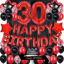 30Th Birthday Party Decorations Supplies Red Black Later Balloons Happy Birthday - £25.38 GBP