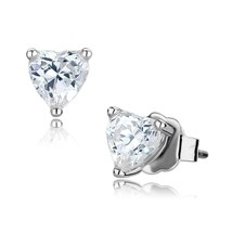 5mm Heart Cut Solitaire CZ Stud Silver Plated Fashion Earrings Women's Jewelry - £37.60 GBP