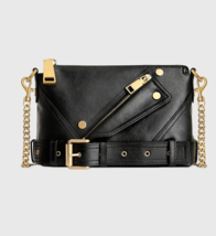 Rebecca Minkoff Biker Crossbody Black Leather Chain Shoulder Handbag Pur... - £178.87 GBP