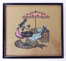 vintage SILHOUETTE MAID Pouring Tea for WOMAN in BED CLOTHES 11.5&quot; x 12.5&quot; - £33.10 GBP