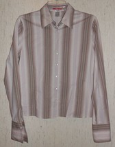 Womens Ak Anne Klein Stretch Khaki &amp; Ivory Stripe Blouse / Shirt Size 6 - £14.95 GBP