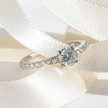 Solitaire diamond engagement ring/9K white gold diamond wedding ring - £1,587.63 GBP