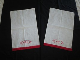Vintage RED EMBROIDERED Hand Towel &amp; Doily LINENS for Crafts - £3.91 GBP