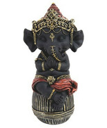 Baby Ganesh 88284 Sitting on Ottoman Black Red Gold 6.25&quot; H Resin - $36.30 CAD
