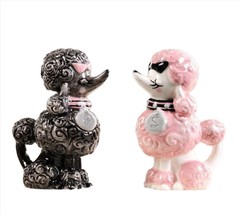 Poodle Salt and Pepper Shakers Set Retro Vintage Design Ceramic 3.8" High Pink