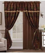 4 pc Brown Gold Green Floral Patchwork Curtains Panels Drapes Pair 84 in... - £113.78 GBP