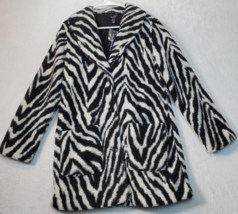 Susan Graver Coat Womens 2XS Black White Animal Print Reversible Button Front - £27.30 GBP