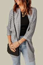 Gray Ribbed Open Front Knit Cardigan - $21.90