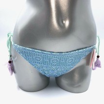 Victoria&#39;s Secret Teeny Bikini Swimsuit Bottoms Sky Blue Lace Purple Tassels - £10.88 GBP